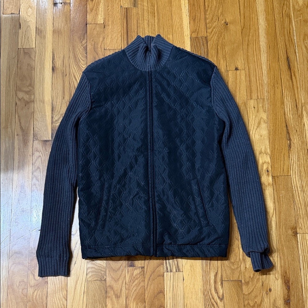 Alfani Men's Black and Dark Gray Zip-Up Sweater